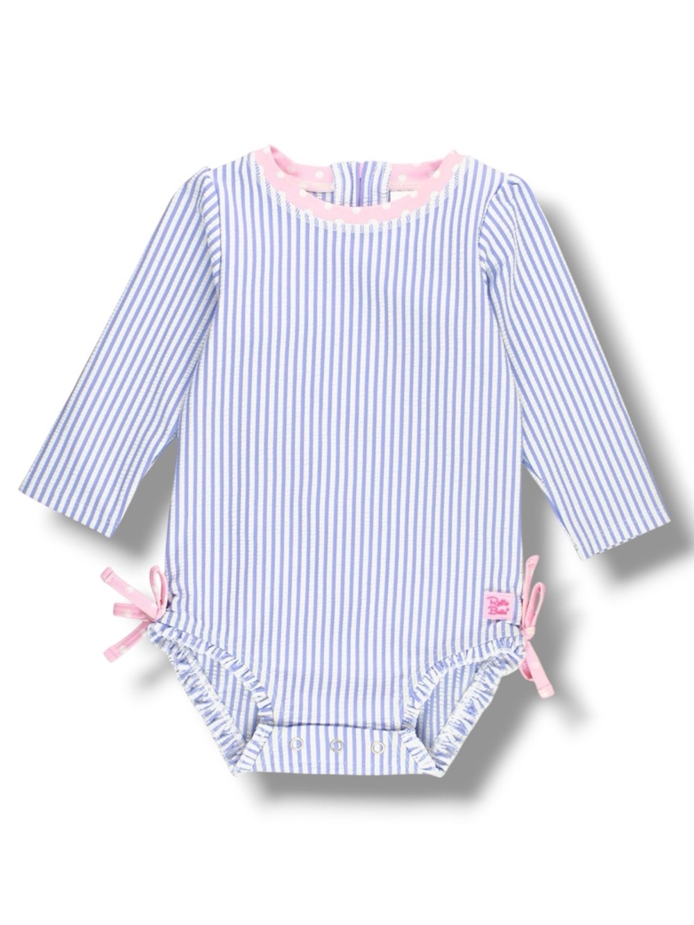RuffleButts Baby Girl Seersucker Stripe Long Sleeve Rash Guard 6-12 Months